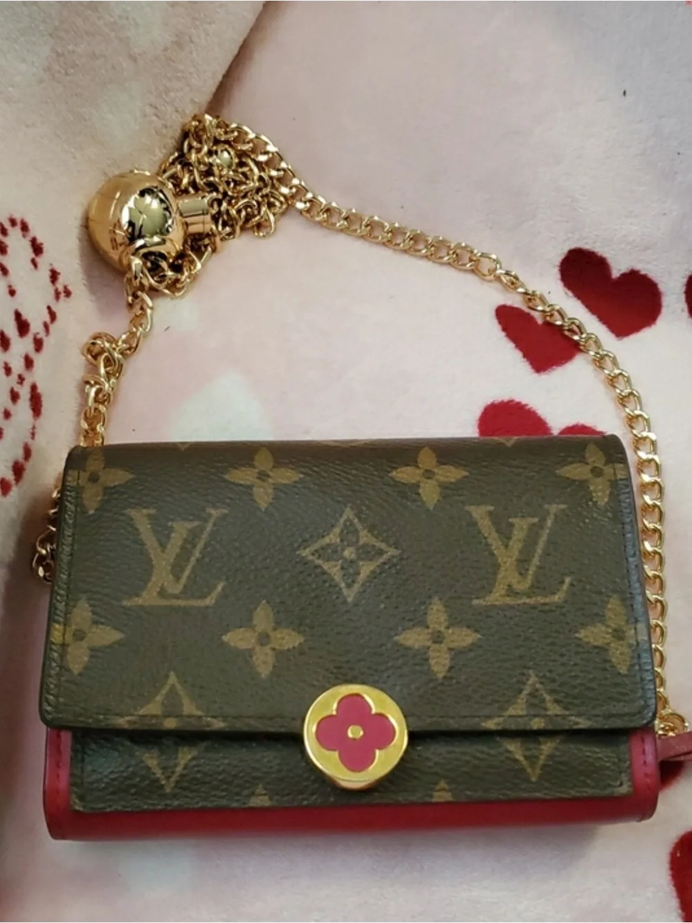 Louis Vuitton Monogram Mini Bag in Brown and Red with Gold Chain